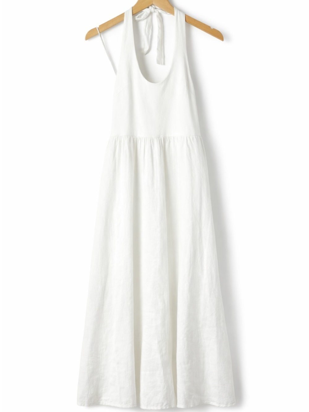 J Crew Maxi Dress XXS White Linen Halter Tie Back Summer Minimalist Coastal
